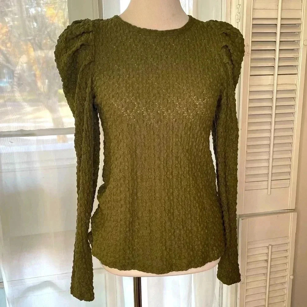 Textured long sleeve shirt with puff shoulders - Picture 1 of 5